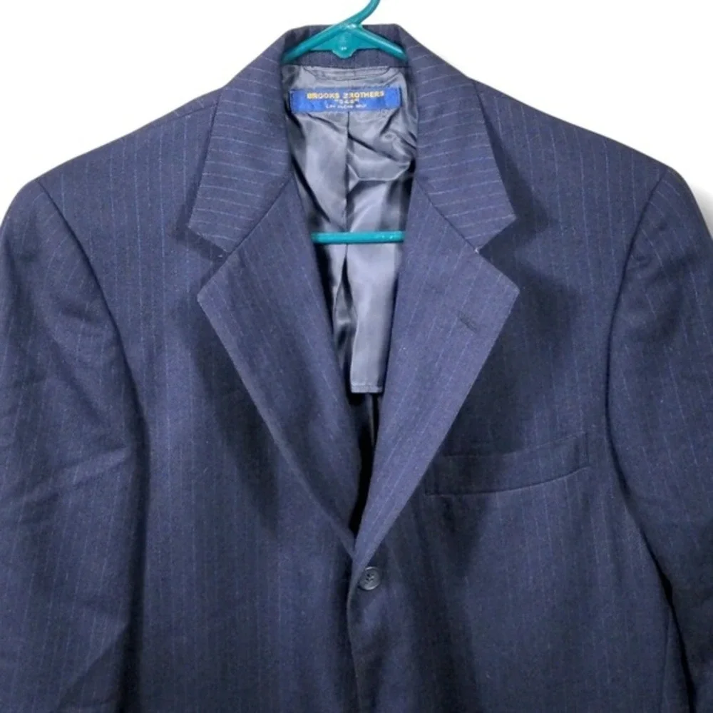 VTG‎ Brooks Brothers 346 Pinstripe Suit Jacket Blazer 41 Long Y2K Navy Blue Wool
